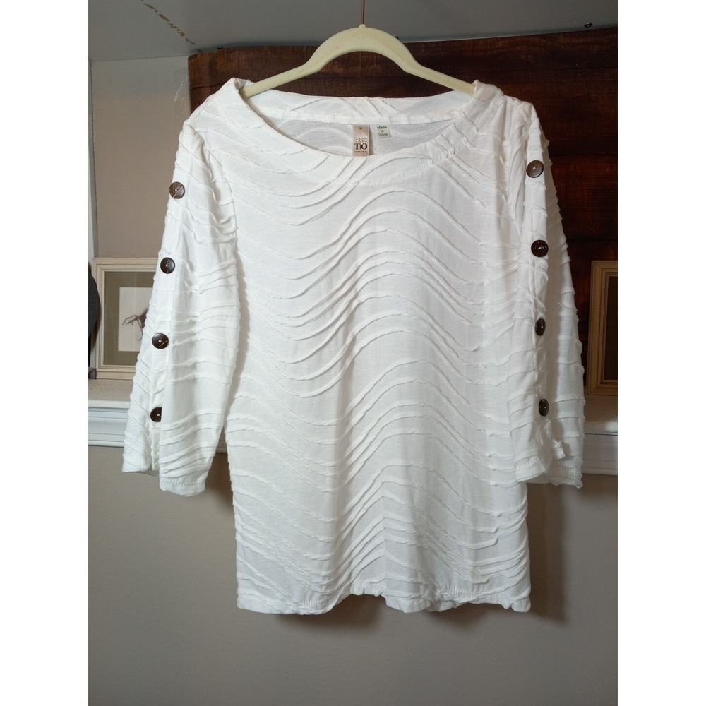 Thomas Olivia Womens White French Twist 3/4 Sleeve Shirt Size Medium